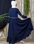 Modest Balloon Sleeve Pom Pom Lace Bohemian Abaya Navy Blue